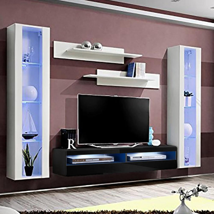 Fly A 35TV Wall Mounted Floating Modern Entertainment Center - White/Black AB2