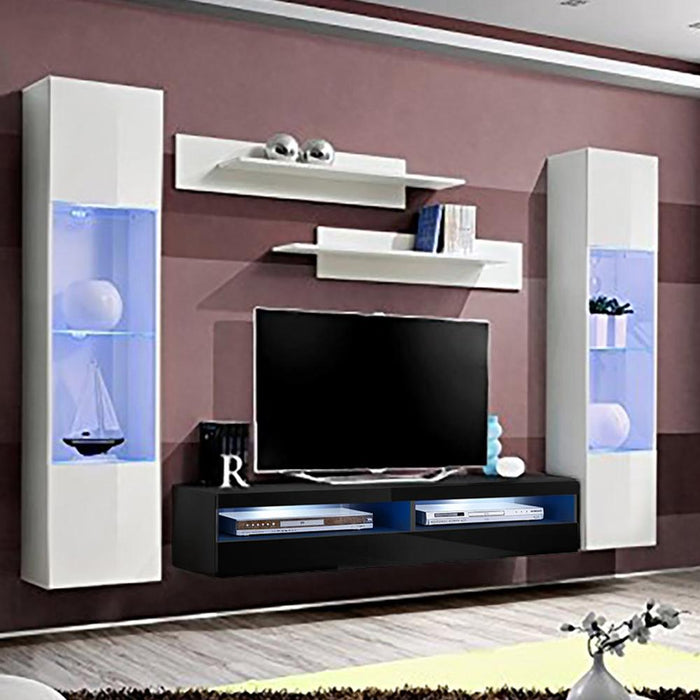 Fly A 35TV Wall Mounted Floating Modern Entertainment Center - White/Black AB3