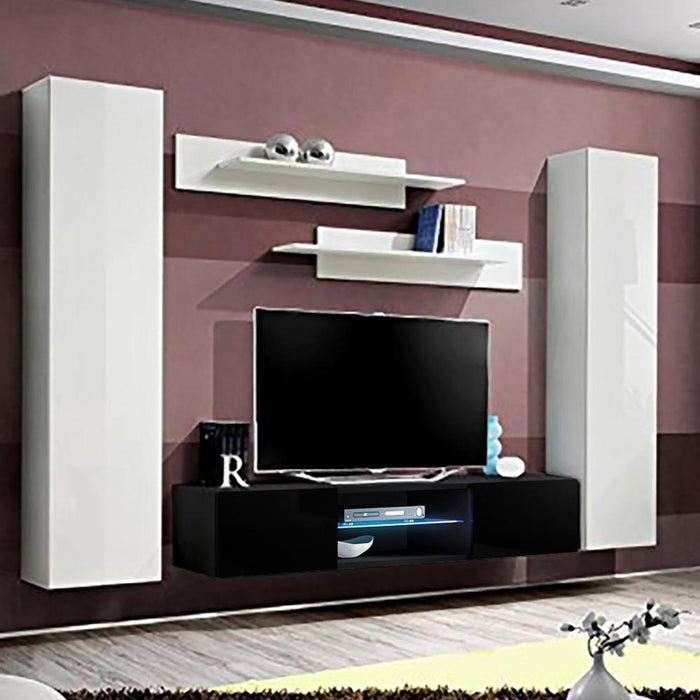 Fly A 33TV Wall Mounted Floating Modern Entertainment Center - White/Black AB1