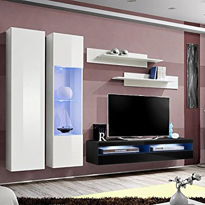 Fly A 35TV Wall Mounted Floating Modern Entertainment Center - White/Black A5