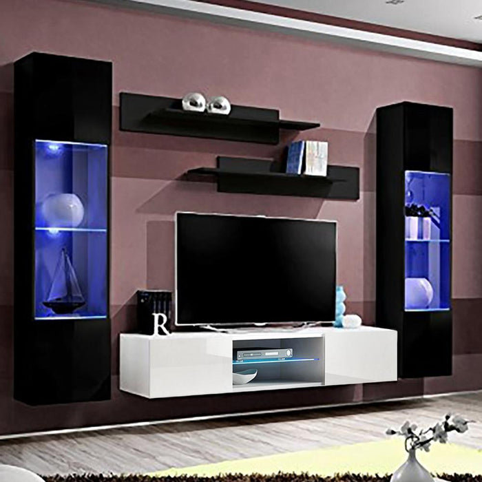 Fly A 33TV Wall Mounted Floating Modern Entertainment Center - Black/White AB3