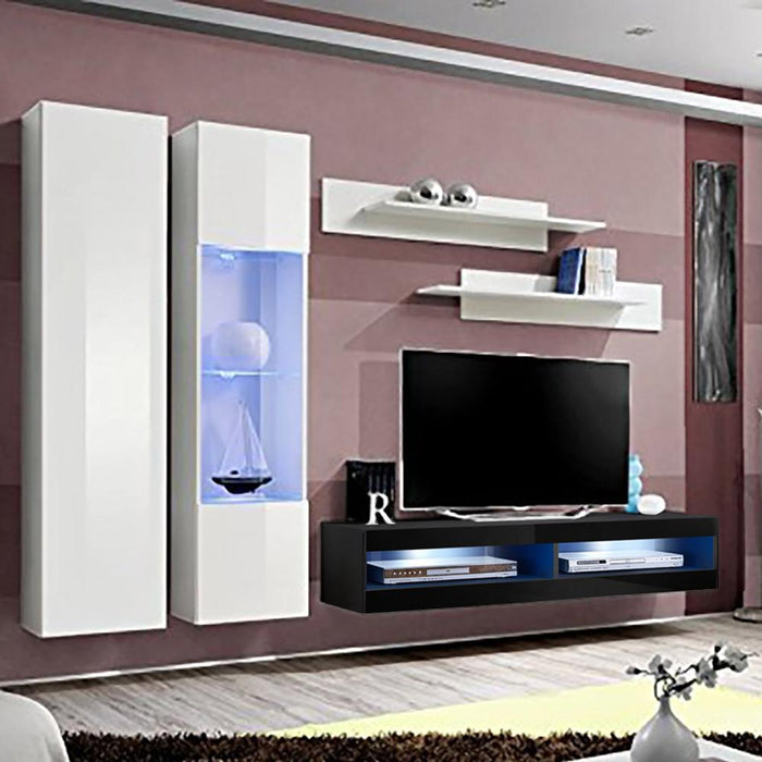 Fly A 34TV Wall Mounted Floating Modern Entertainment Center - White/Black A5