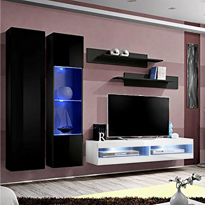 Fly A 34TV Wall Mounted Floating Modern Entertainment Center - Black/White A5