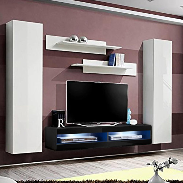 Fly A 34TV Wall Mounted Floating Modern Entertainment Center - White/Black AB1