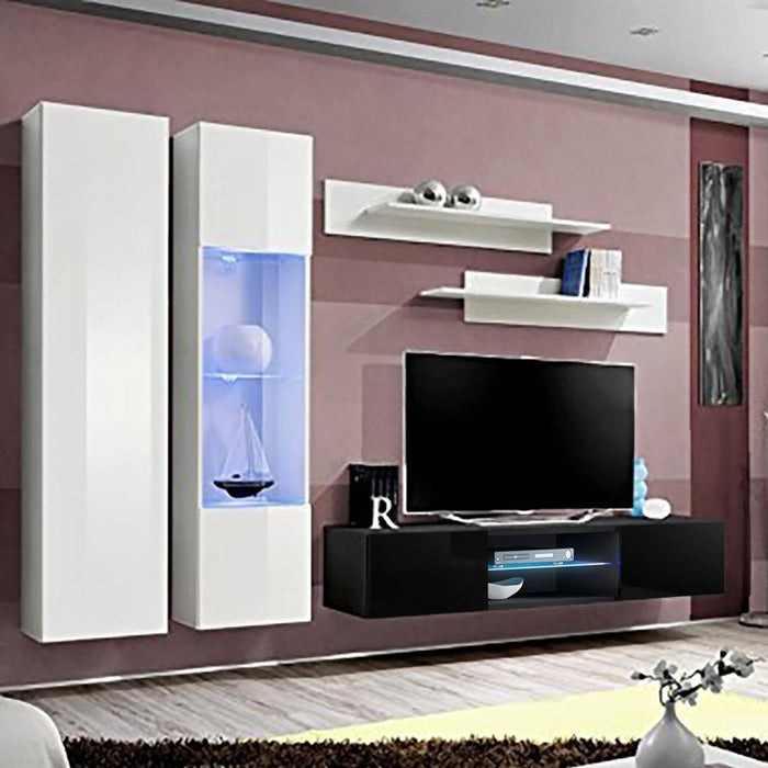 Fly A 33TV Wall Mounted Floating Modern Entertainment Center - White/Black A5