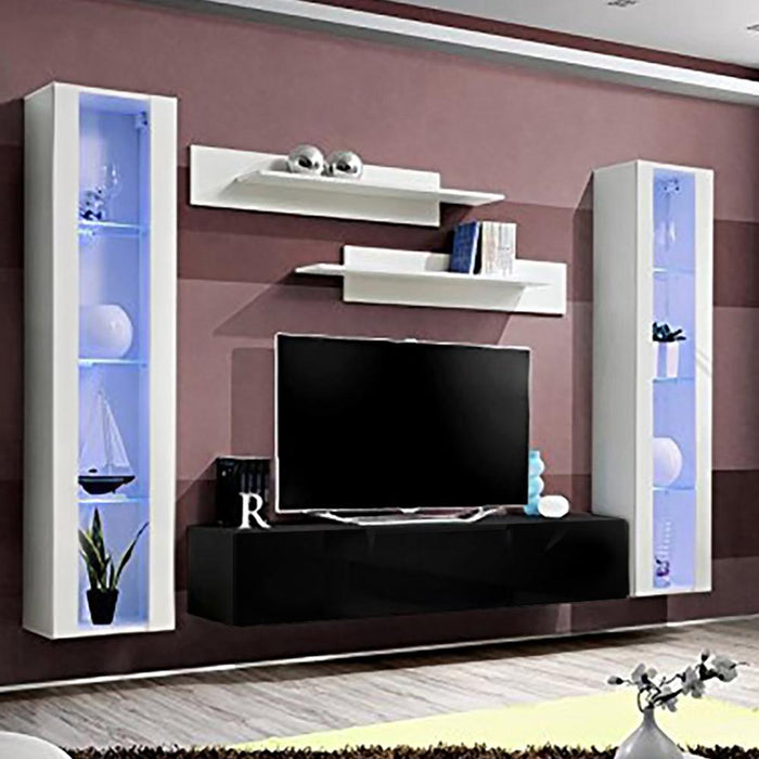 Fly A 30TV Wall Mounted Floating Modern Entertainment Center - White/Black AB2