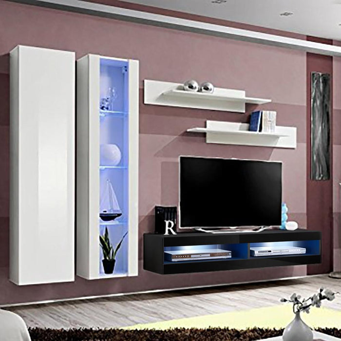 Fly A 34TV Wall Mounted Floating Modern Entertainment Center - White/Black A4