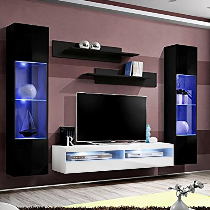 Fly A 35TV Wall Mounted Floating Modern Entertainment Center - Black/White AB3
