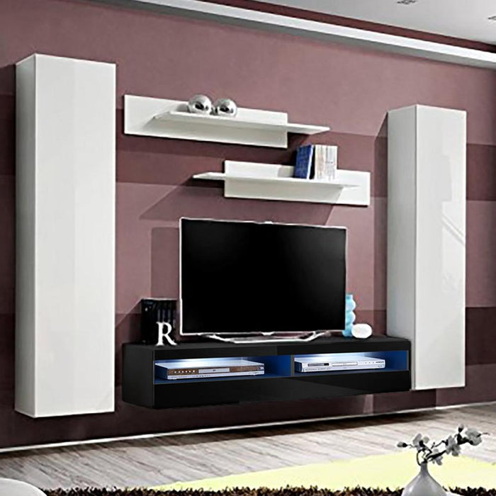 Fly A 35TV Wall Mounted Floating Modern Entertainment Center - White/Black AB1