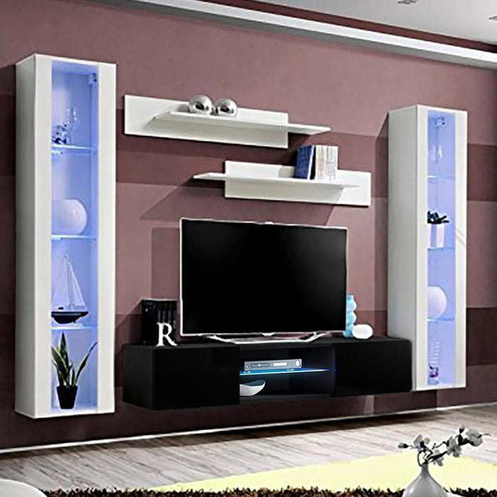 Fly A 33TV Wall Mounted Floating Modern Entertainment Center - White/Black AB2