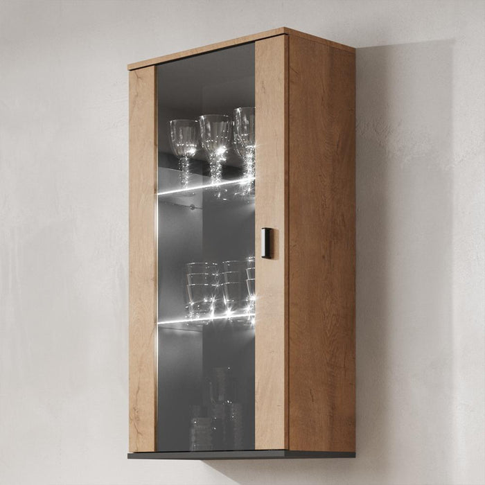 Soho S2 Wall Mounted Floating Glass Cabinet - Oak