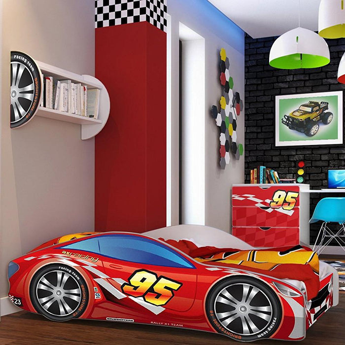 Kids Twin Size Police Car Race Car Bed Frame - Race Car Red