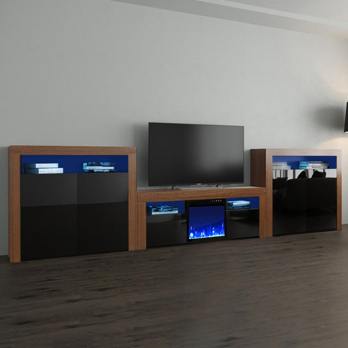Milano Set 145EF-2D-2D Electric Fireplace Modern Wall Unit Entertainment Center - Walnut/Black