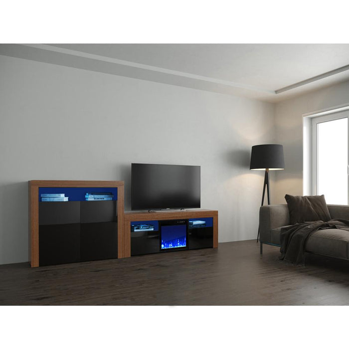 Milano Set 145EF-2D Electric Fireplace Modern Wall Unit Entertainment Center - Walnut/Black