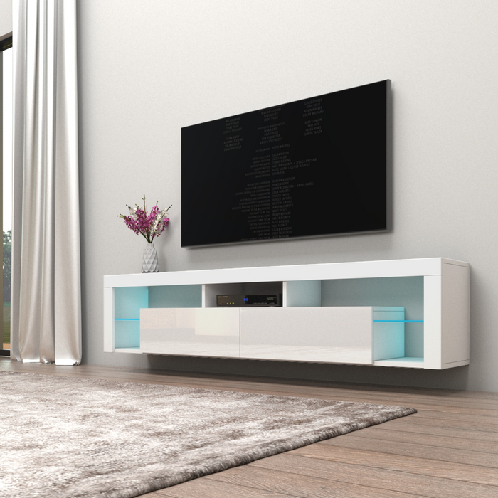 Milano 200 Wall Mounted Floating Modern 79" TV Stand - White