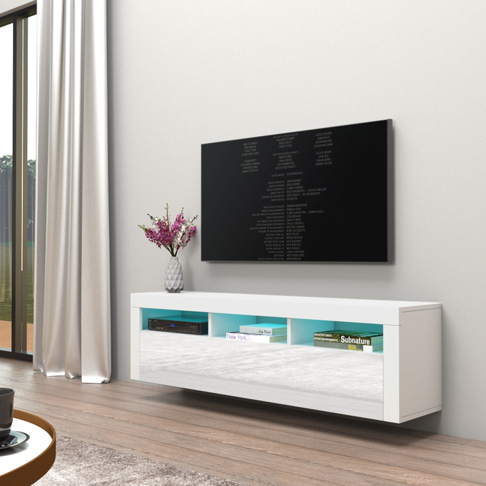 Milano Classic Wall Mounted Floating Modern 63" TV Stand - White
