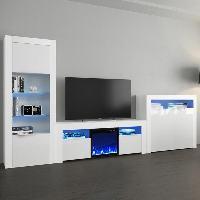 Milano Set 145EF-BK-2D Electric Fireplace Modern Wall Unit Entertainment Center - White