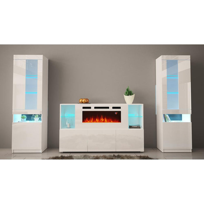 Komi WH03 Electric Fireplace Modern Wall Unit Entertainment Center - White
