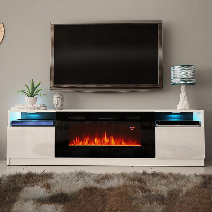 York 02 Electric Fireplace Modern 79" TV Stand - White