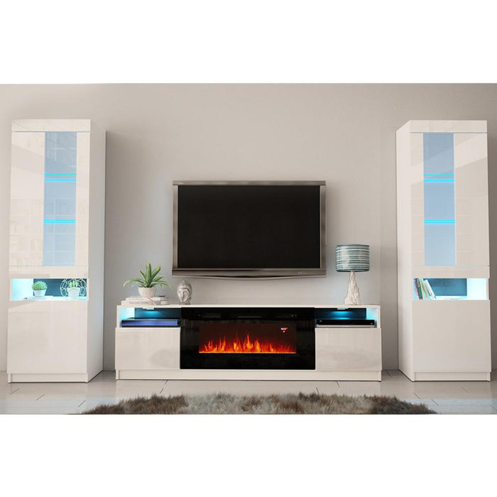 York 02 Electric Fireplace Modern Wall Unit Entertainment Center - White
