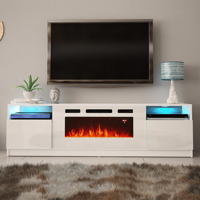 York WH02 Electric Fireplace Modern 79" TV Stand - White