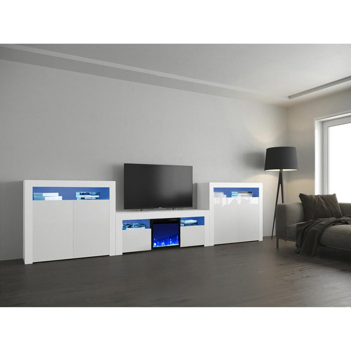 Milano Set 145EF-2D-2D Electric Fireplace Modern Wall Unit Entertainment Center - White