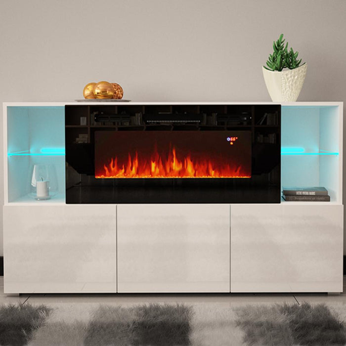 Komi 03 Electric Fireplace Modern Wall Unit Entertainment Center - White