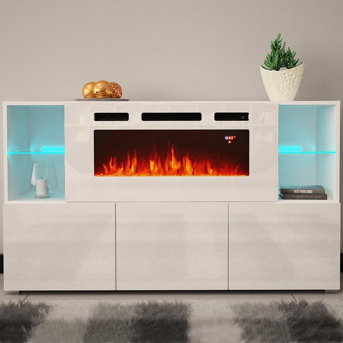 Komi WH03 Electric Fireplace Modern 63" Sideboard - White