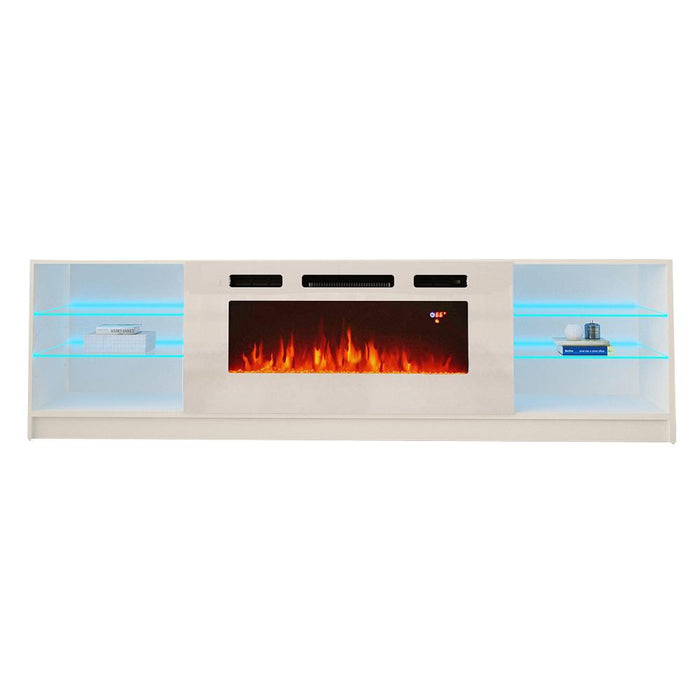 Boston WH01 Electric Fireplace Modern 79" TV Stand - White