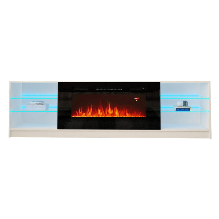 Boston 01 Electric Fireplace Modern 79" TV Stand - White