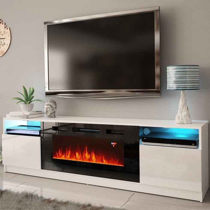 York 02 Electric Fireplace Modern Wall Unit Entertainment Center - White