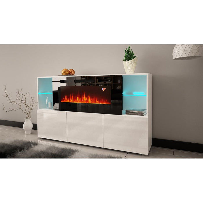 Komi 03 Electric Fireplace Modern 63" Sideboard - White