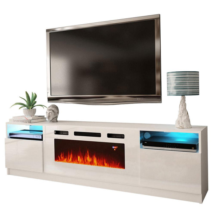 York WH02 Electric Fireplace Modern 79" TV Stand - White