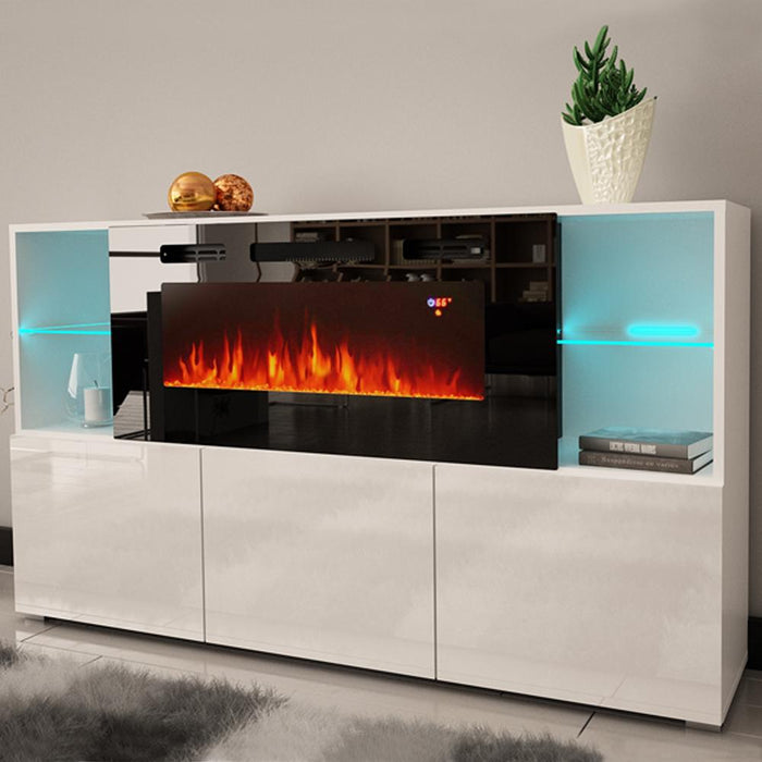 Komi 03 Electric Fireplace Modern 63" Sideboard - White