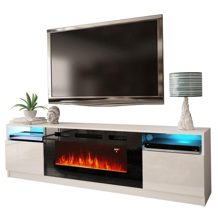York 02 Electric Fireplace Modern 79" TV Stand - White