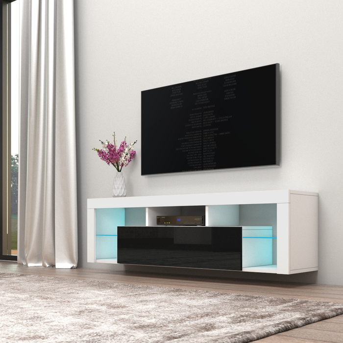 Milano 160 Wall Mounted Floating Modern 63" TV Stand - White/Black