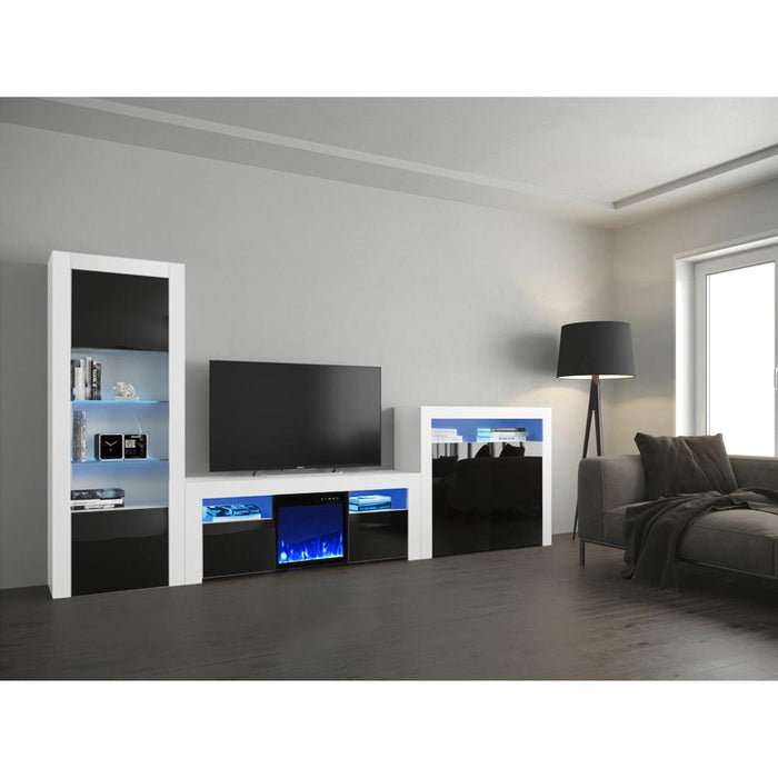 Milano Set 145EF-BK-2D Electric Fireplace Modern Wall Unit Entertainment Center - White/Black