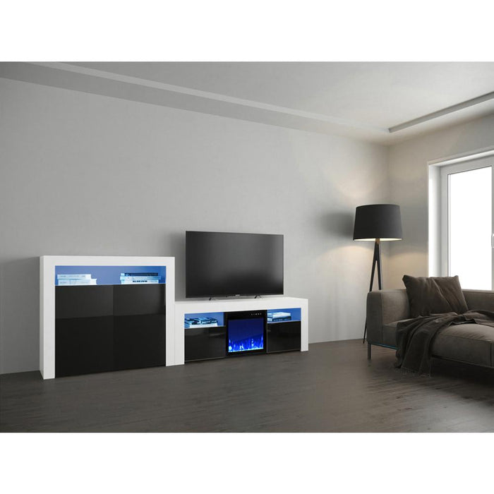 Milano Set 145EF-2D Electric Fireplace Modern Wall Unit Entertainment Center - White/Black