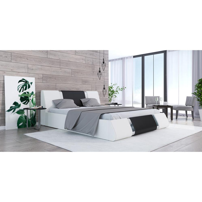 Rio Modern Upholstered Low Profile Platform Bed with Storage - White/Black Queen