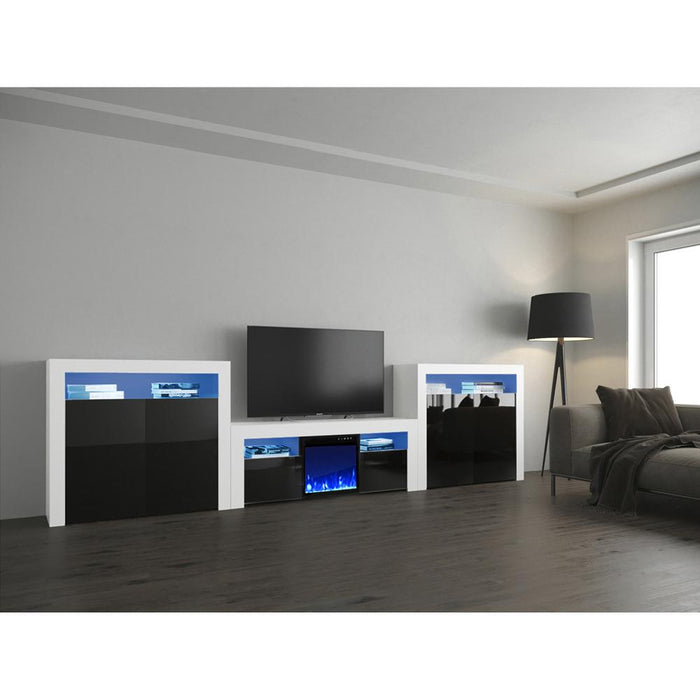 Milano Set 145EF-2D-2D Electric Fireplace Modern Wall Unit Entertainment Center - White/Black