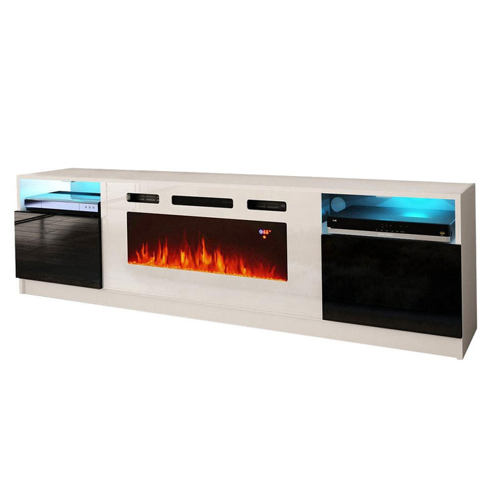 York WH02 Electric Fireplace Modern 79" TV Stand - White/Black