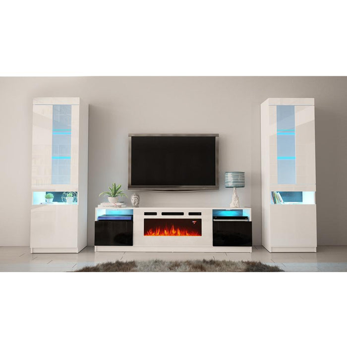 York WH02 Electric Fireplace Modern Wall Unit Entertainment Center - White/Black