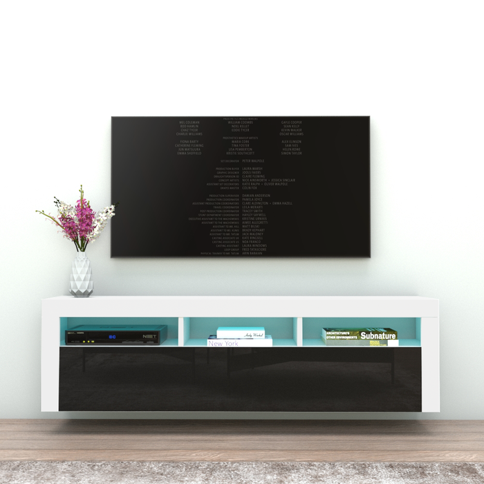 Milano Classic Wall Mounted Floating Modern 63" TV Stand - White/Black