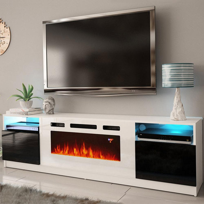 York WH02 Electric Fireplace Modern Wall Unit Entertainment Center - White/Black