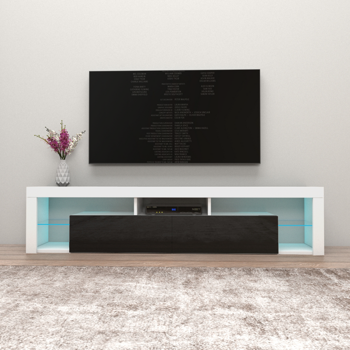 Milano 200 Wall Mounted Floating Modern 79" TV Stand - White/Black