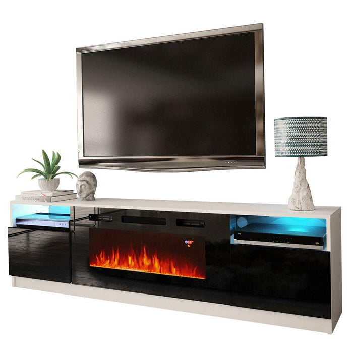 York 02 Electric Fireplace Modern 79" TV Stand - White/Black